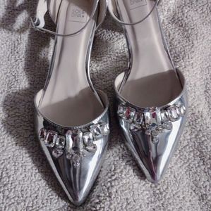 Shiny Silver Ankle Strap Women's High Heels